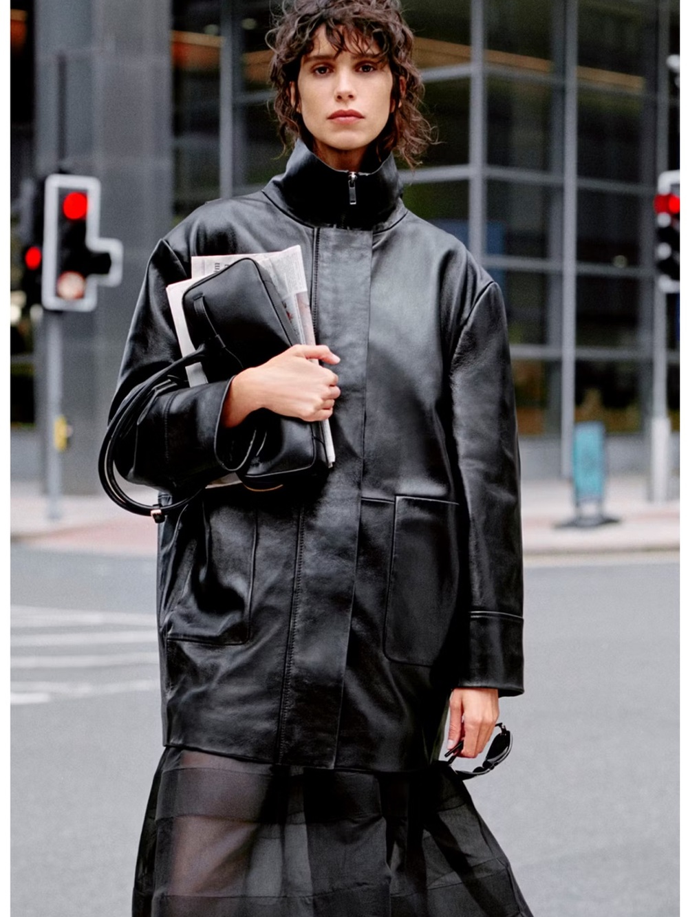 MANGO SELECTION OVERSIZED LEATHER JACKET